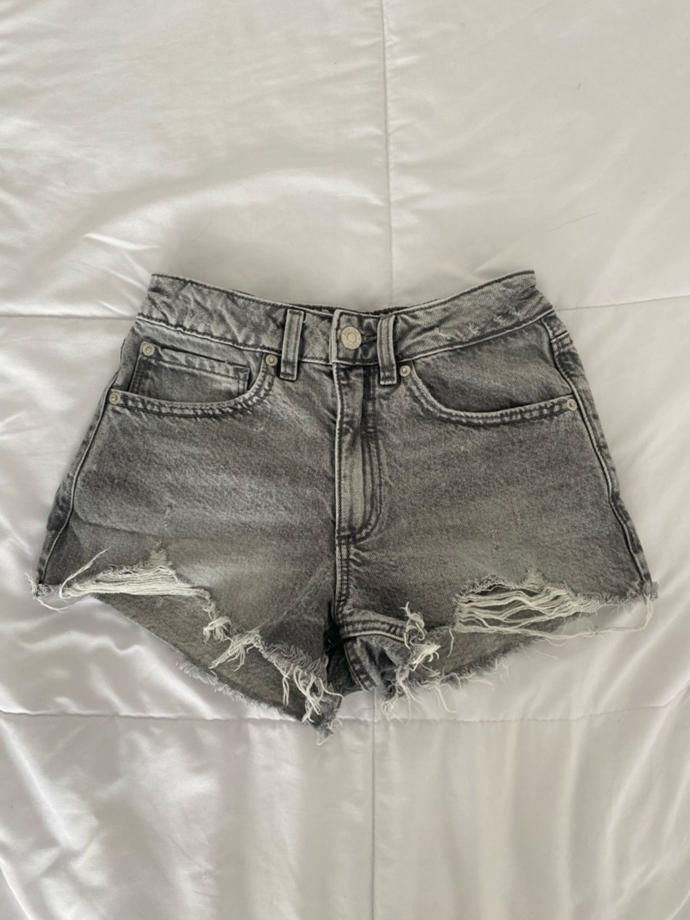 Garage Grey Wash Distressed Denim Shorts